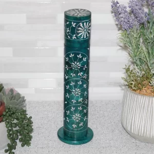 Carved Blue Soapstone Incense Tower, Table Top Decor, Traditional Pattern, Hand Carved, Incense Burner